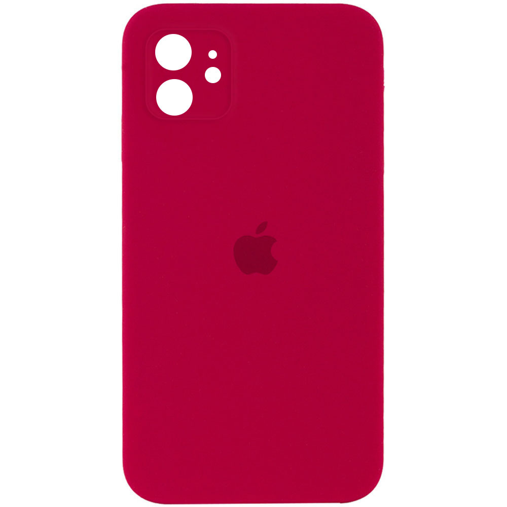 Silicone Case Square Full Camera Protective (AA) для iPhone 11 (Rose Red)-0